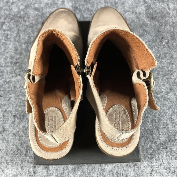 Born Ankle Booties Womens 9 Taupe Suede Cutout Buckle Side Zip Shoes F26022 - Picture 8 of 16